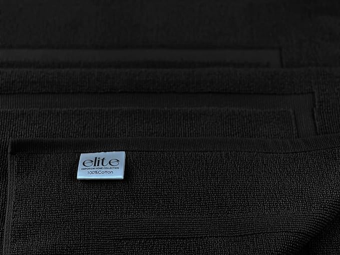 ELITE Emporium Home Collection 2-Piece Cotton Bathroom Mat Set, 21" x 34" - 100% Cotton, Absorbent, Quick-Dry, Bath Towel Mats for Floor, Black [Not a Bathroom Rug]