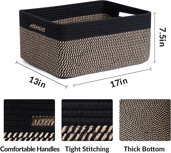 MiniArk Large Storage Baskets for Organizing, Closet Shelf Baskets for Clothes Blanket Towels, Baby Nursery, Toy Bins Box, Woven Rope Baskets, 17 x 13 x 7.5”, 4 Packs Woven Brown