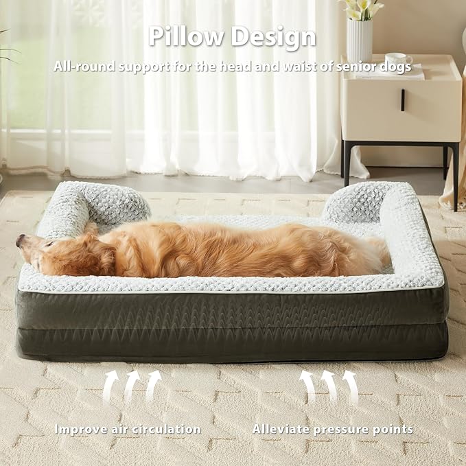 LEXTRO Orthopedic Dog Bed for Large Dogs, Egg Crate Foam Bed for Large Dogs, Equipped with Removable Waterproof Pillow Cover and Anti-Slip Bottom, Pet Bed