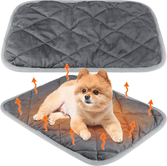 Clysee 2 Pack Self Heating Cat Mat Self Warming Pet Pads Washable Kennel Mat Dog Crate Pad Reflects Body Heat Non Skid Cat Thermal Pads for Puppy Indoor Outdoor(Gray,19 x 28 Inches)