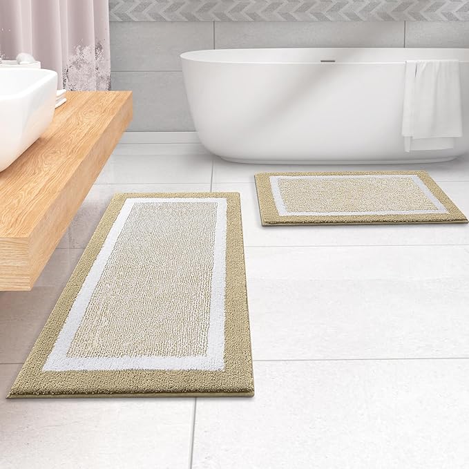OLANLY Bathroom Rugs 59x24, Extra Soft and Absorbent Microfiber Bath Mat, Non-Slip, Machine Washable, Quick Dry Shaggy Bath Carpet, Suitable for Bathroom Floor, Tub, Shower (Long, Beige)