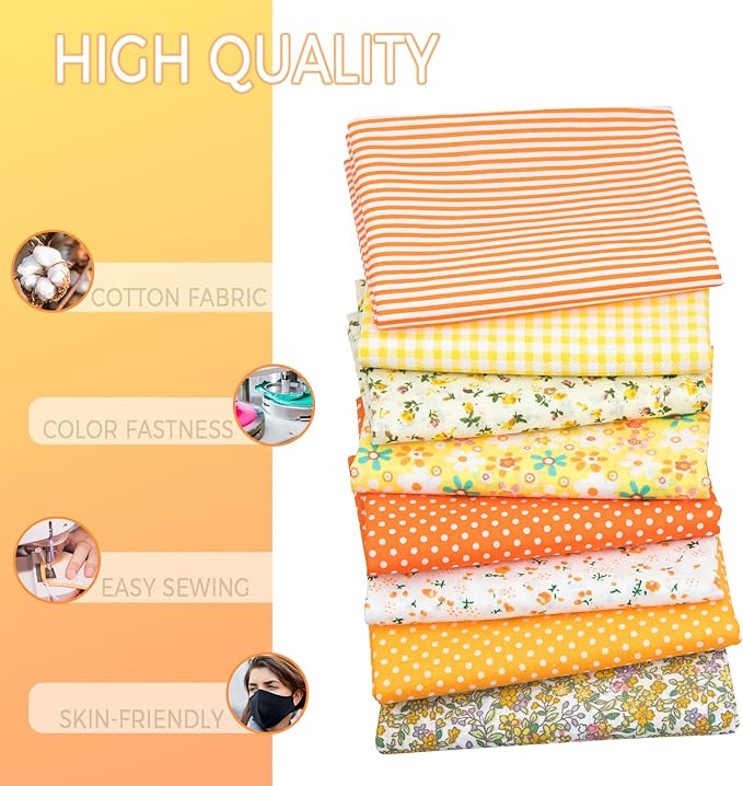 Aubliss 8pcs Fat Quarter Fabric Bundles (100% Cotton - 20‘’ x 20‘’) Quilting Cotton Craft Fabric Pre-Cut Squares Sheets for Patchwork Sewing Quilting Crafting