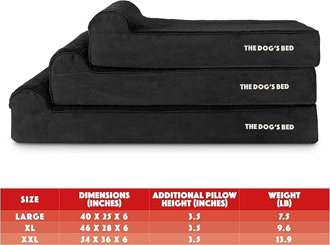 The Dog’s Bed Orthopedic Headrest Dog Bed Large Black Plush, Memory Foam, Pain Relief for Arthritis, Hip & Elbow Dysplasia, Post Surgery, Lameness, Waterproof Washable Cover, Veterinary Approved