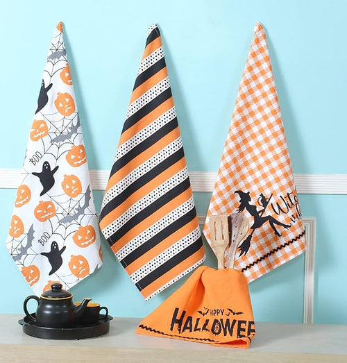 ACCENTHOME Kitchen Towels Set of 4 Super Absorbent Durable Towels Perfect for Kitchen Mess & Drying Dishes 20x28 inch Halloween Design