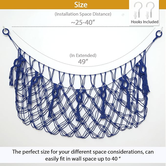 YKBU Stuffed Animal Net or Hammock Wall Macrame Toy Display Plush Toy Holder Ceiling Hanging Net for Stuffed Animal Storage (Blue, 49" W)