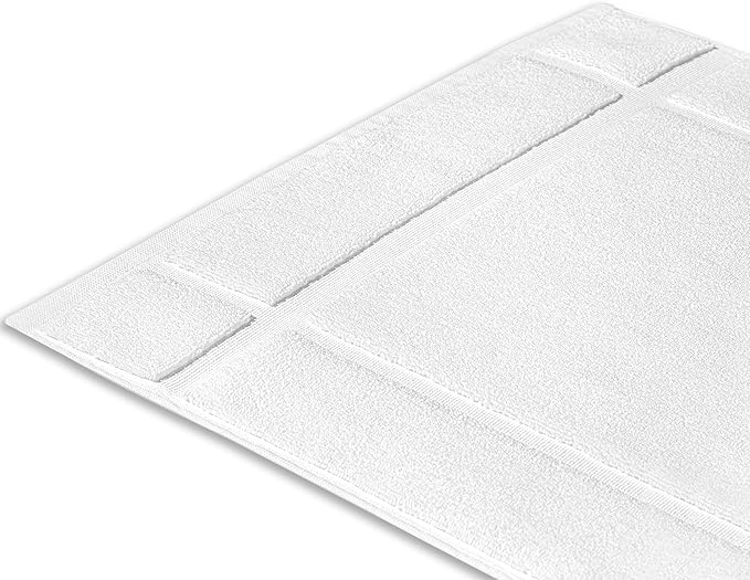 Ample Decor 100% Cotton Bath Mats 24 x 17 Inches, Quick Dry, 1350 GSM Banded Border Shower Bathroom Floor Mat, Not Bathroom Rug - White, Pack of 6
