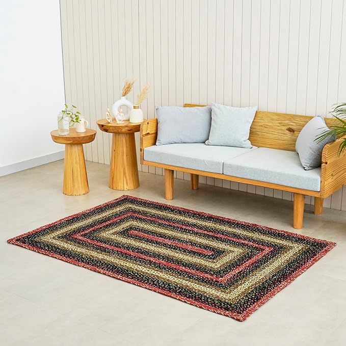 Traditional Jute Braided Rug, Rustic Country Décor for Kitchen, Living Room, Dining Room, Bedroom, Heritage, 8'X10'