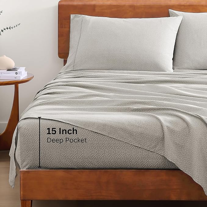 LANE LINEN 100% Organic Cotton Bed Sheets Extra Long Twin, Soft & Comfy Fully Elasticized Percale Perfect for Hospital Bed & Dorm Room, Low Pilling Machine Washable Printed Twin XL Sheet- Snowdrop