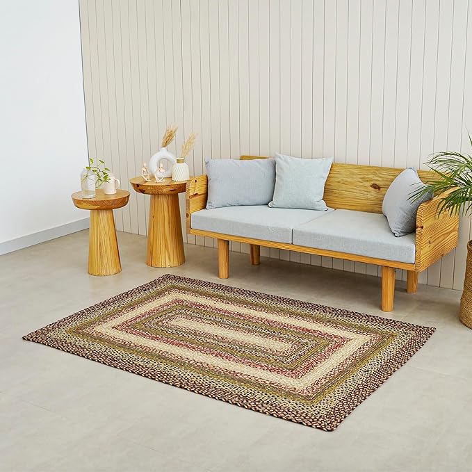 Traditional Jute Braided Runner Rug, Rustic Primitive Country Décor for Kitchen, Entryway, Hallway, Forest Sunset, 2'X12'