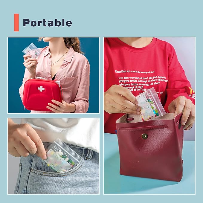 Serfeymi Pill Bags for Travel Pill Pouch Organizer Pack of 540 BPA Free 3 x 2.75 inch Reusable Pill Pouches for Medicine with Write on Label & Zipper Seal Waterproof AM PM Pill Baggies for Supplements