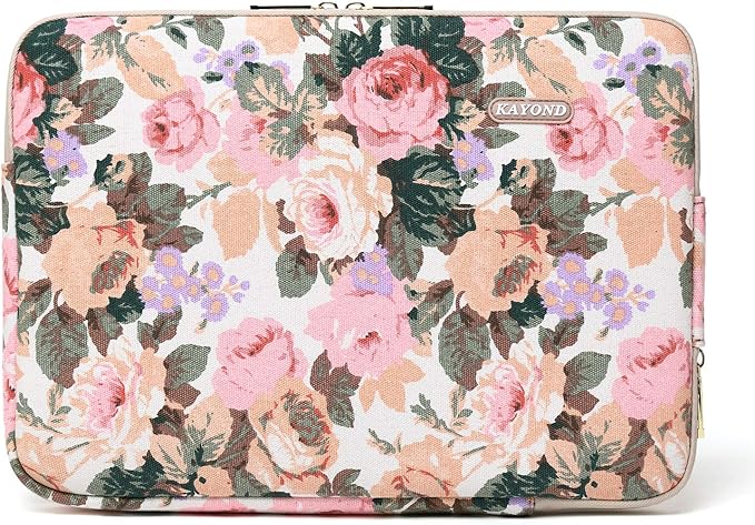 Kayond Canvas Water-Resistant 13.3 Inch Laptop Sleeve case for 12.5 inch 13inch Notebook Computer 12.9 Pocket Tablet (13-13.3 inch, White Camellia)