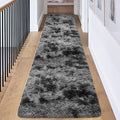 2x8 ft Plush High Pile Black Tie-Dyed Rug Fluffy Soft Runner Bedside Rug for Bedroom Living Room Hallway Nursery Kids Home Decor Shag Carpet