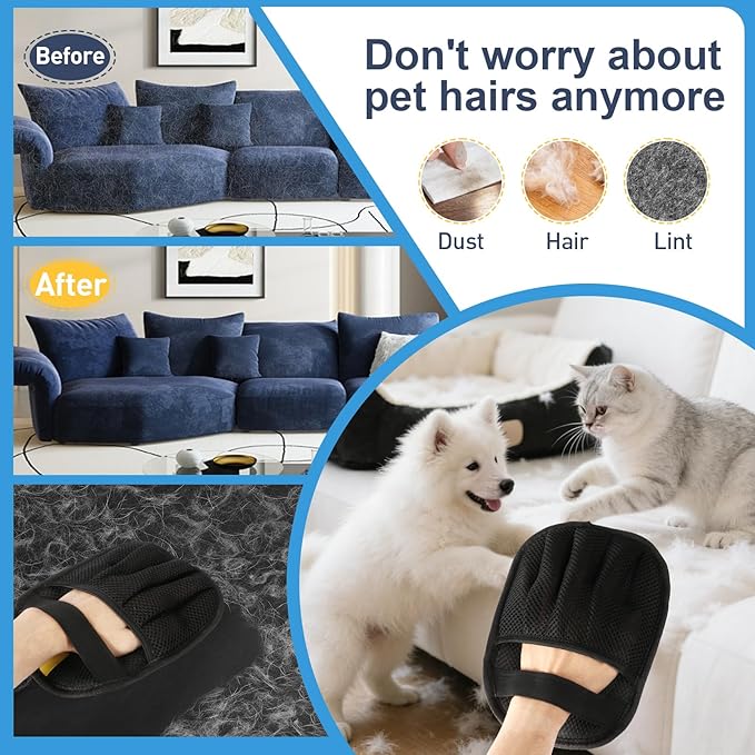 Wolnivi Pet Hair Removal Glove for Cats & Dogs, Five-Finger Electrostatic Pet Hair Remover Glove Reusable Brush Pet Hair Tool for Carpet, Car Seat, Couch and Laundry
