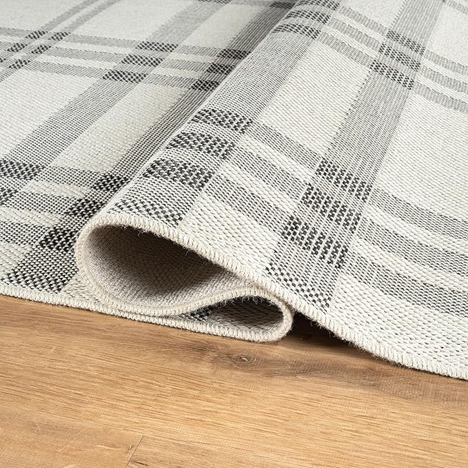CAMILSON Easy Jute Rug 4x6, Indoor Outdoor Off-White Color Fiber Area Rugs for Living Room Patio and Dining Room Rug, Checkred Boho Woven Design, Easy-Cleaning, Washable Outside Carpet (4 x 6)