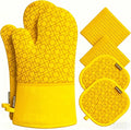 Oven Mitts and Pot Holders Sets 6pcs, Kitchen Oven Glove,High Heat Resistant 550 Degree Extra Long Oven Mitts and Potholders with Non-Slip Silicone Surface for Home Essentials (Grey) (Yellow)