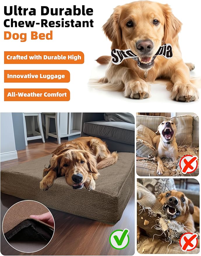 Sytopia 50 Inch Orthopedic Waterproof Dog Crate Bed for Extra Large Dogs, Removable Washable Cover, Egg Crate Foam Mat, Suitable for Dogs Up to 130 lbs, Brown
