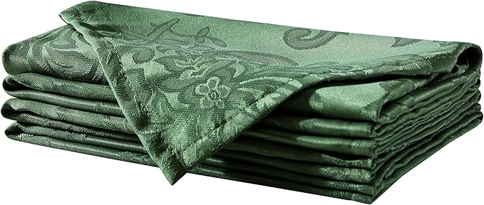 Newbridge Barcelona Damask Fabric Napkins, Set of 4, Hunter Green – No Iron, Soil Resistant Cloth Napkins for Dining, Parties and Holidays