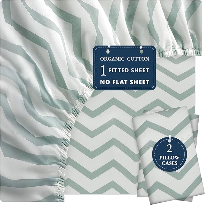 LANE LINEN King Size Fitted Sheet, 100% Organic Cotton, 3-Piece Set (1 Fitted Sheet,2 Pillowcases), Percale Weave, Ultra Soft, Breathable,Fits Mattress Upto 15" Deep - Chevron (No Flat Sheet)