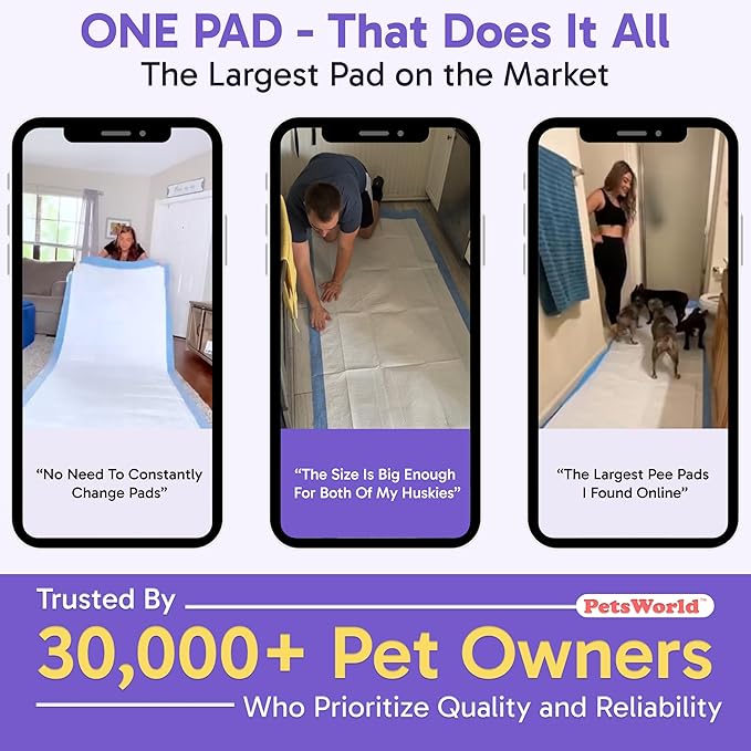 PETSWORLD Premium Extra Large Dog Pee Pads (43" x 74") – Jumbo Puppy Training & Incontinence Pads for Large Dogs & Multi-Pet Homes – Leak-Proof, Odor Control, 5-Layer Absorbency