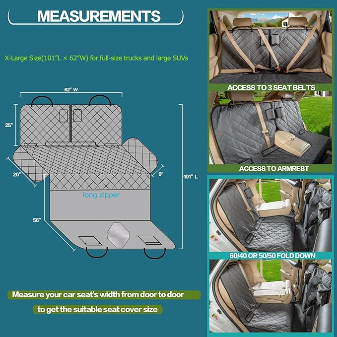 YEENIS Car Seat Cover for Dogs with Mesh Window, Bench and Hammock Combination - Detachable, Suitable for Most Vehicles (Grey, X-Large)