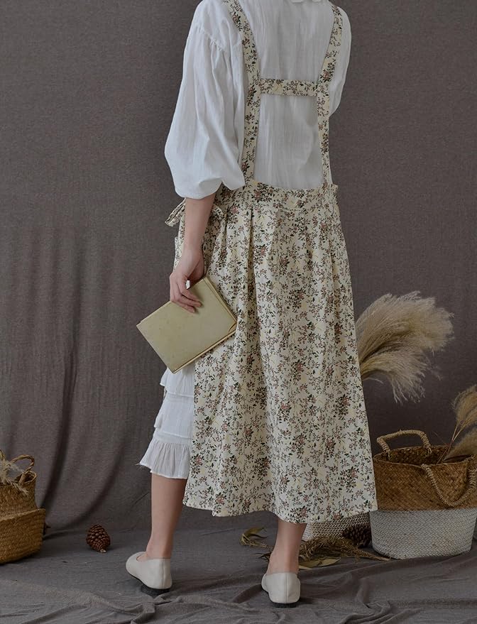 Japanese apron Women-Cross Back Apron for Women with Pockets, Pinafore Aprons, Womens Cotton Linen Apron