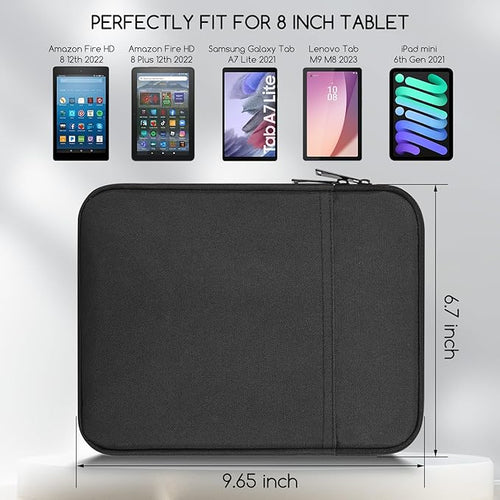 8 Inch Tablet Carrying Sleeve Bag Compatible with 8" Amazon Kindle Fire 8/Fire 8 Plus, 8.3" iPad mini 7 6/7.9" iPad mini 5 4 3 2 1, Samsung Galaxy Tab A7 Lite/Tab A Protective Tablet Case(Black)