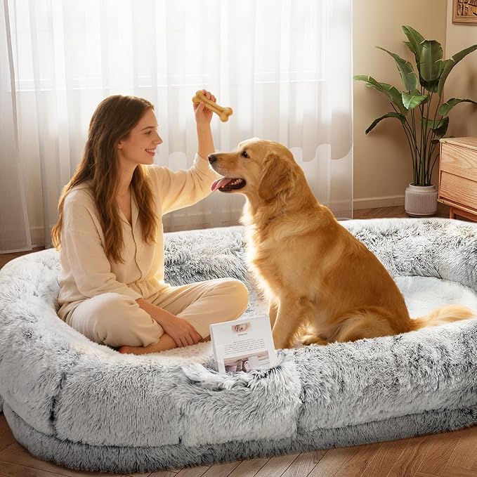 Murago Human Dog Bed for Adults, 43 x 10 x 75 Long Human Size Dog Bed, Removable Cover, Orthopedic Design, Light Grey