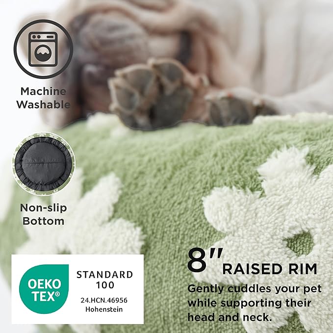 Lesure Shown on TV Donut Medium Dog Bed - Round Cat Beds Indoor Present for Calming Pets with Washable Cover, Home Decor Cute Modern Beds with Jacquard Shaggy Plush & Anti Slip Bottom, 30 Inch, Green