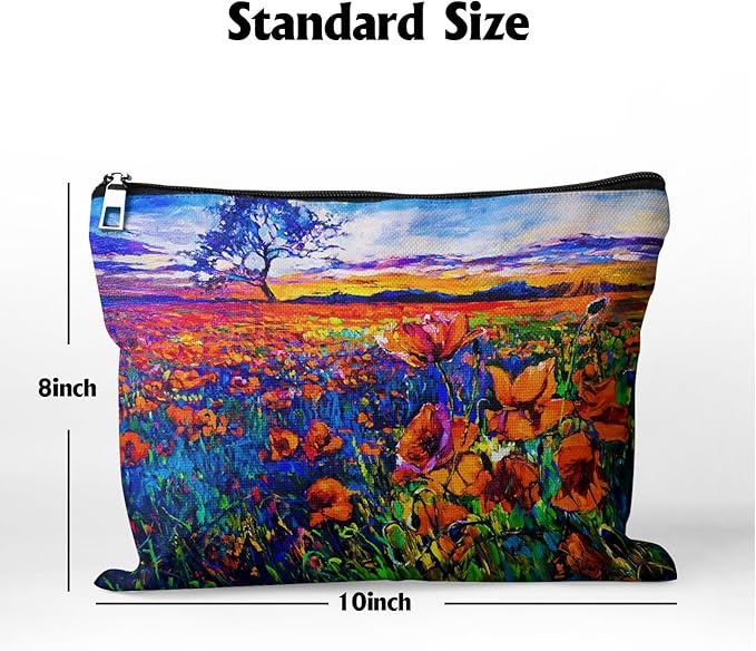 Cafl Poppy Field Makeup Bag Travel Large Poppy Painting Cosmetic Bag Organizer toiletry Essentials Jewelry Zipper Bag Gift For Women -10×8 inch