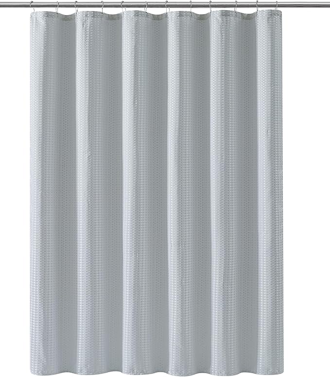Indecor Home Luxury Dobby Weave Shower Curtain Elegant Hotel Style Fabric for Bathroom, Water Repellent, Machine Washable Light Grey Dobby