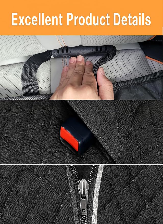 fidozen Dog Car Seat Cover, Universal Fit, Waterproof, Breathable, Machine Washable, Pet Hammock with Storage Pocket, Black (Orange, Standard 54" W)