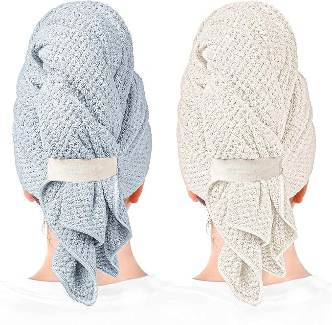YHPDYL Microfiber Hair Towel Wrap Turban 2 Pack Large | Super Absorbent Quick Dry & Anti-Frizz for Women with Curly Hair | 27.5" x 39.4" Hair Towel Cap