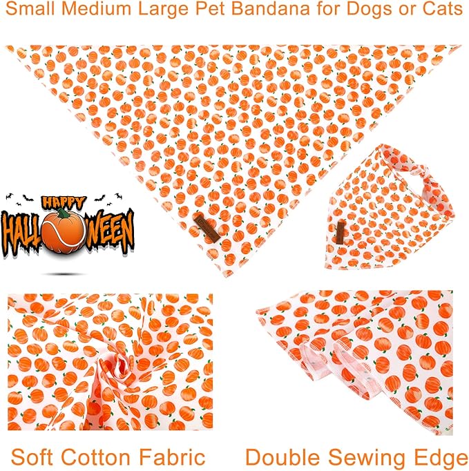 UP URARA PUP Halloween Pumpkin Dog Bandana, Halloween Triangle Bid Scarf with Pumpkin Pattern, Cotton Pet Kerchief for Girl Boy Dogs or Cats, Cute Puppy Bandana Fancy for Dogs