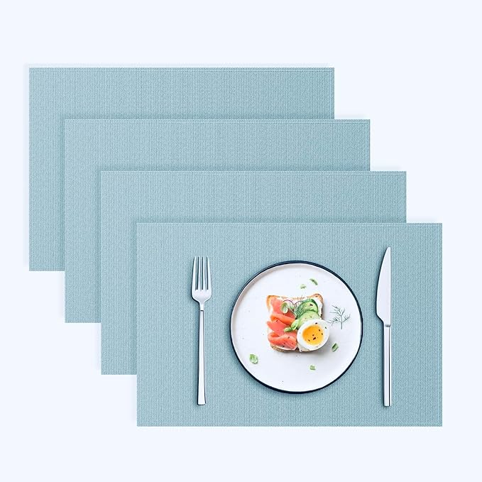 Blue Forest | Rectangular Faux Linen Placemats Set of 4 | Dual- Layered Thickened for Durability | Heat Resistant | Machine Washable | Wrinkle Free for Easy Care Indoor/Outdoor Use - Sky Blue