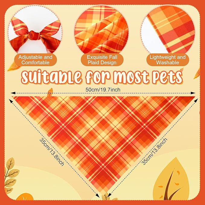 Abbylike 50 Pcs Thanksgiving Dog Bandanas Bulk Plaid Bandanas for Dogs Triangle Kerchief Bib Scarf for Pets Fall Costume Photo Props Accessories Pet Shops Groomers, 25 Styles (19.7 x 13.8 x 13.8)