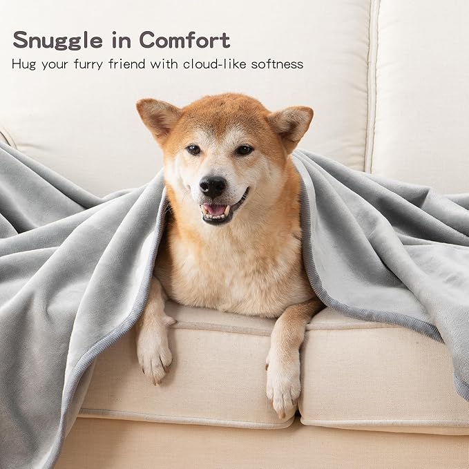 CAPT.SNOOZE Waterproof Dog Blankets Light Grey Pet Blanket 60"x80", Soft Fluffy Sofa Car Bed Protector, Reversible Leakproof Flannel Washable Dog Blanket for Large Dogs