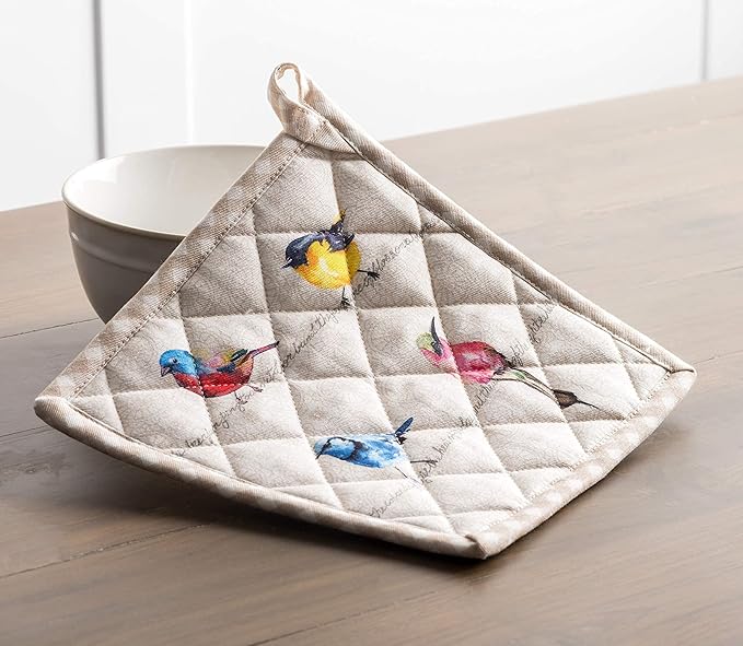 Maison d' Hermine Birdies on Wire Bundle Set 100% Cotton Set of 2 Kitchen Towels (20 Inch by 27.5 Inch) Oven Mitt (7.5 Inch by 13 Inch) and Set of 2 Pot Holders (8 Inch by 8 Inch)