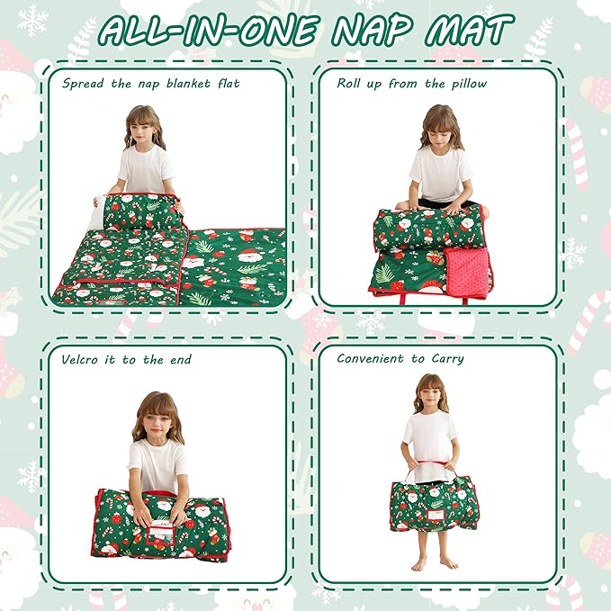 Lasoftan Toddler Nap Mat with Pillow and Blanket, Extra Large Rolled Napping Mats,Slumber Bags for Boys Girls,Kids Sleeping Bag for Daycare, Preschool Travel Camping