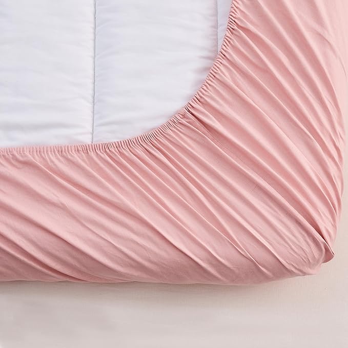 Simple&Opulence Belgian Linen Sheet Set Solid Color - 4 Pieces (1 Flat Sheet & 1 Fitted Sheet & 2 Pillowcases) Natural Flax Cotton Blend Soft Bedding Breathable Farmhouse - Pale Pink, Full Size
