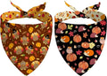 Fall Thanksgiving Dog Bandana Reversible 2 Pack Small, Pumpkin Turkey Leaves Fox Cute Thanksgiving Pet Bandanas for Dogs Adjustable Triangle Holiday Scarves for Small Medium Boy Girl Dogs