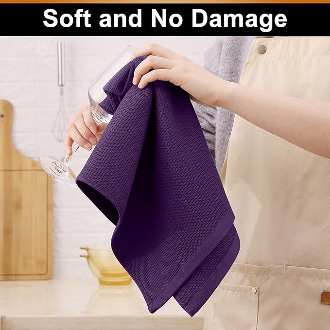 Homaxy 100% Cotton Waffle Weave Kitchen Towels - 4 Pack Soft and Absorbent Dish Towels - 16 x 26 Inches Quick Dry Hand Towels - Eggplant