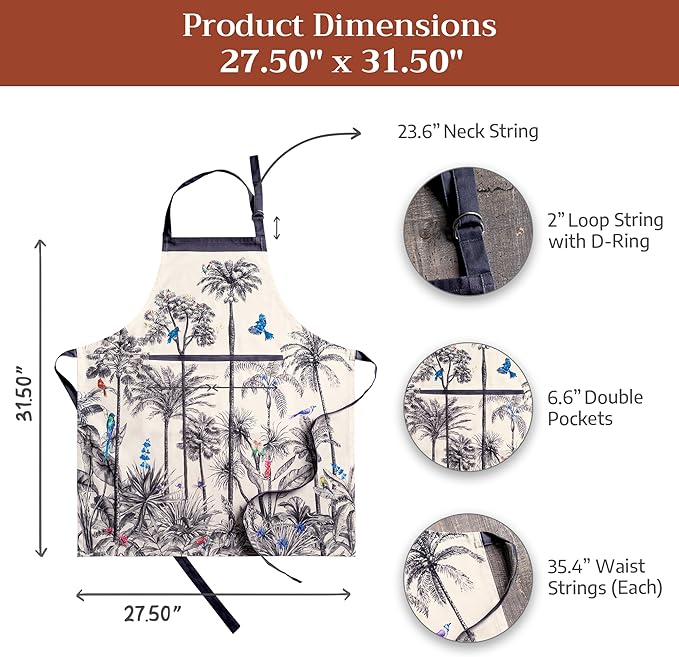 Maison d' Hermine 100% Cotton Apron for women with Pocket Kitchen Chef Apron for Men Cooking Gardening Server Waitress
