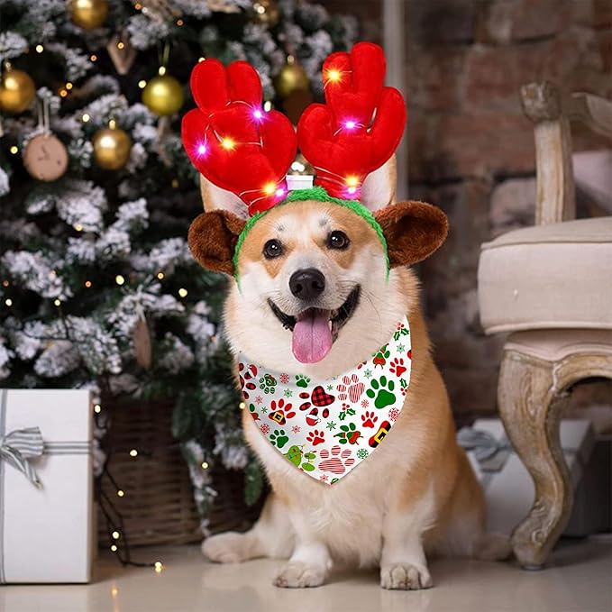 Christmas Dog Bandanas Reversible 2 Pack, Cute Santa Claus Dog Paw Tree Snowman Christmas Pet Bandanas Set Adjustable Triangle Winter Xmas Holiday Scarves for Medium Large Extra Large Boy Girl Dogs