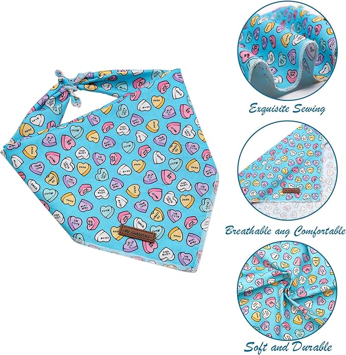 MR. CHUBBYFACE Valentines Dog Bandanas Reversible Triangle Bibs Scarf Accessories for Dogs Cats Pets