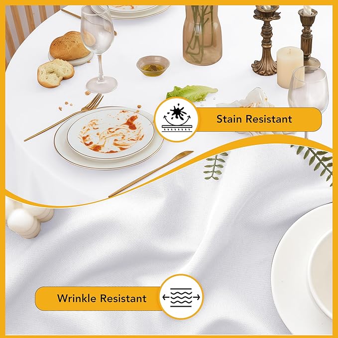 10-Pack White Round Tablecloths, 90 Inches, Stain-Resistant Polyester for 4-5 Ft Round Tables - Washable Table Covers for Weddings, Banquets, Birthday, Parties, Events