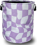 Funny Purple Checkerboard Laundry Basket With Handles Oxford Cloth Tote Bag Colorful Laundry Hamper 18.9" x 16.5 "Foldable Clothes Storage Bucket Toy Organizer For Bathroom/Laundry/Bedroom