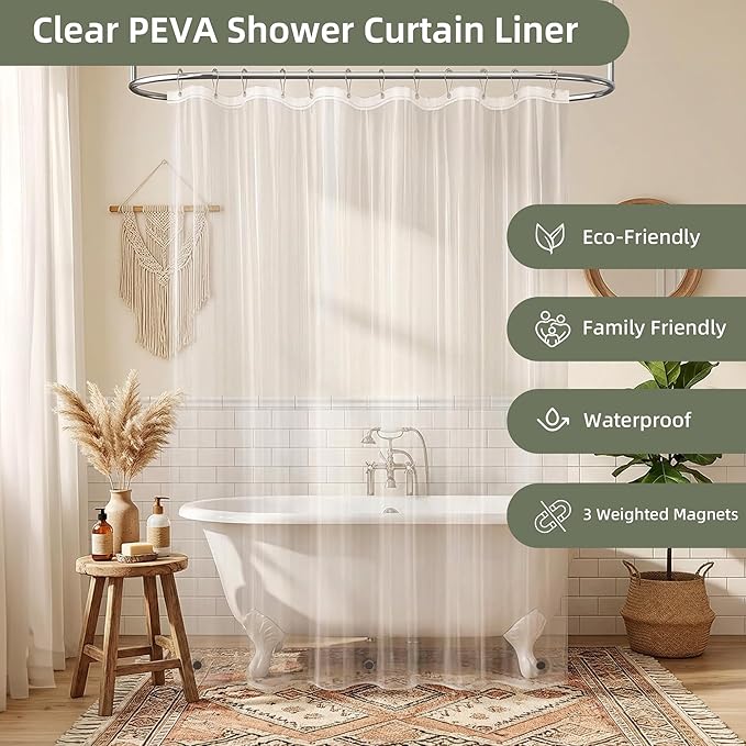 Lameirose Shower Curtain and Liner Set, 3 in 1 Waffle Shower Curtain Set with 12 Double Sided Shower Curtain Hooks, Fabric Shower Curtains for Bathroom, Green, 72 x 72