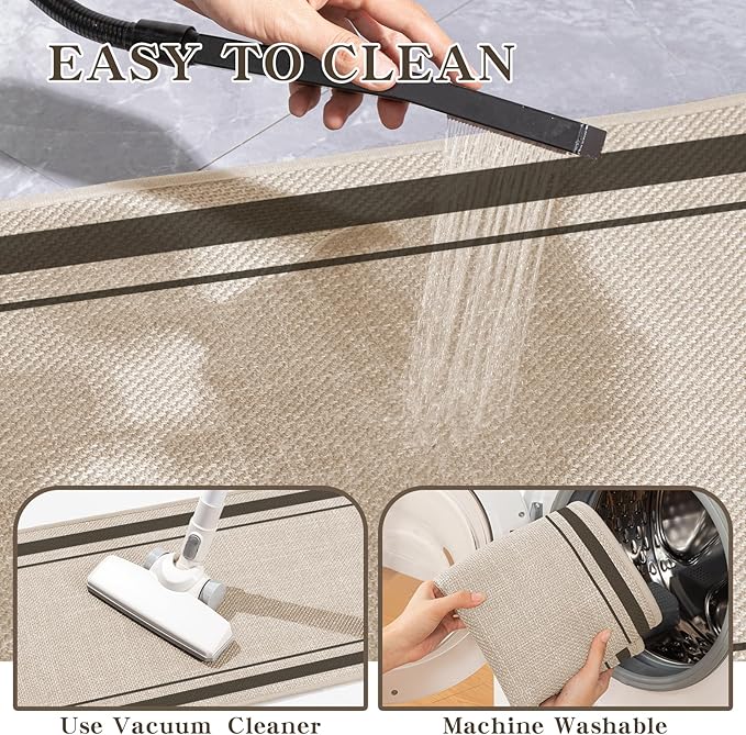 chakme 2 Piece Bathroom Rug Sets, Ultra Thin Absorbent Bath Mat for Bathroom Non Slip Machine Washable, Light Beige, 17"x24"+Toilet Mat