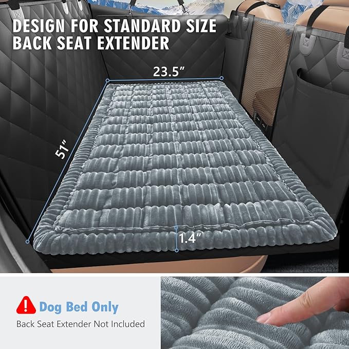 ROUWINNE Backseat Dog Bed Non-Slip, Dog Bed for Car Back Seat Soft and Comfortable, Back Seat Pet Bed Mat for Travel, Pet Car Blanket for Backseat Extender and Seat Covers 51”X 23.5”Light Grey