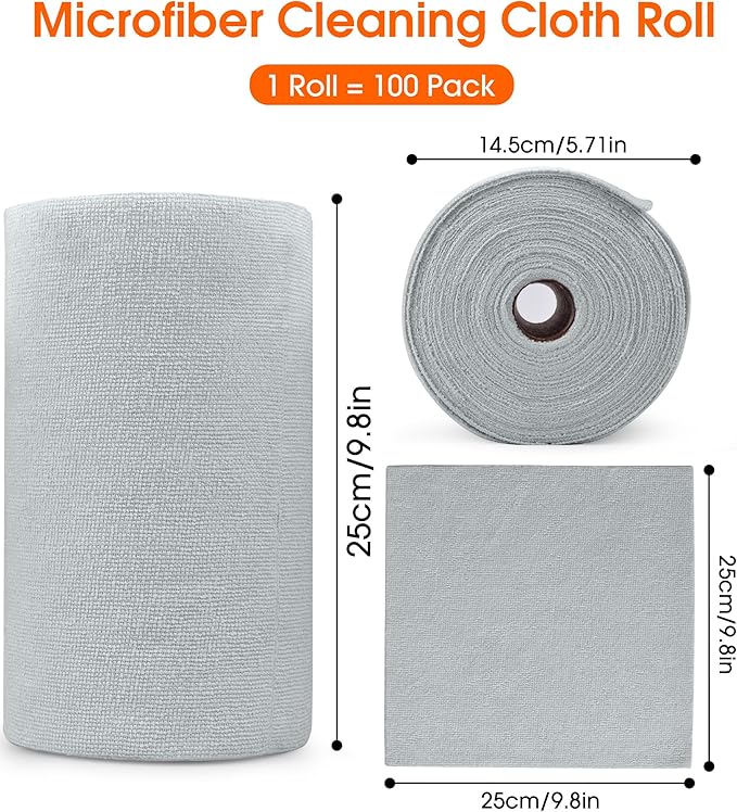 CHAUNCEY HOME Microfiber Cleaning Cloth Roll - 100 Pack Tear Away Microfiber Paper Towels, Reusable, Washable, Scratch-Free, Kitchen Towels for Car, Home, Kitchen, Glass, Dishes(Cloud Gray)